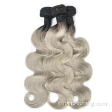 Estensione dei capelli vergini Oonda del corpo brasiliano Ombre 1b/Grey Human Hair Extention